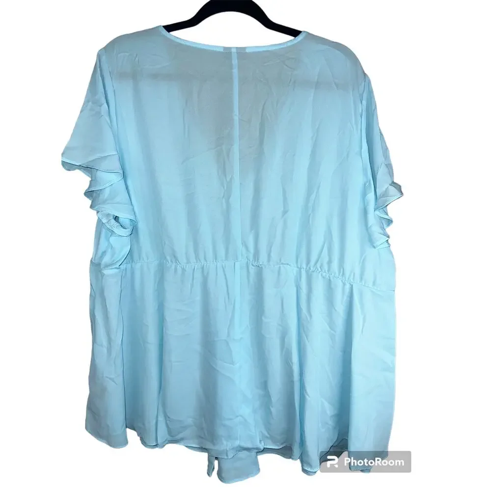 NWT Torrid Blue Georgette Twist Surplice Flutter Sleeve V Neck Blouse Size 3(3X)